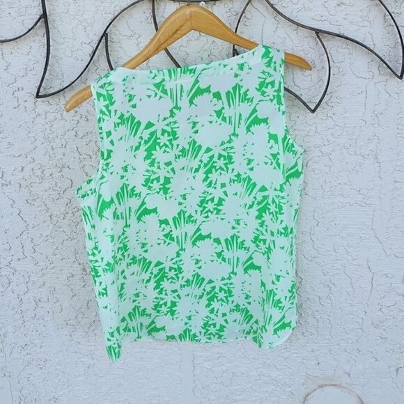 Chaus New York Sleeveless Green & White Floral Lined Sleeveless Sz. M Blouse - Picture 8 of 13